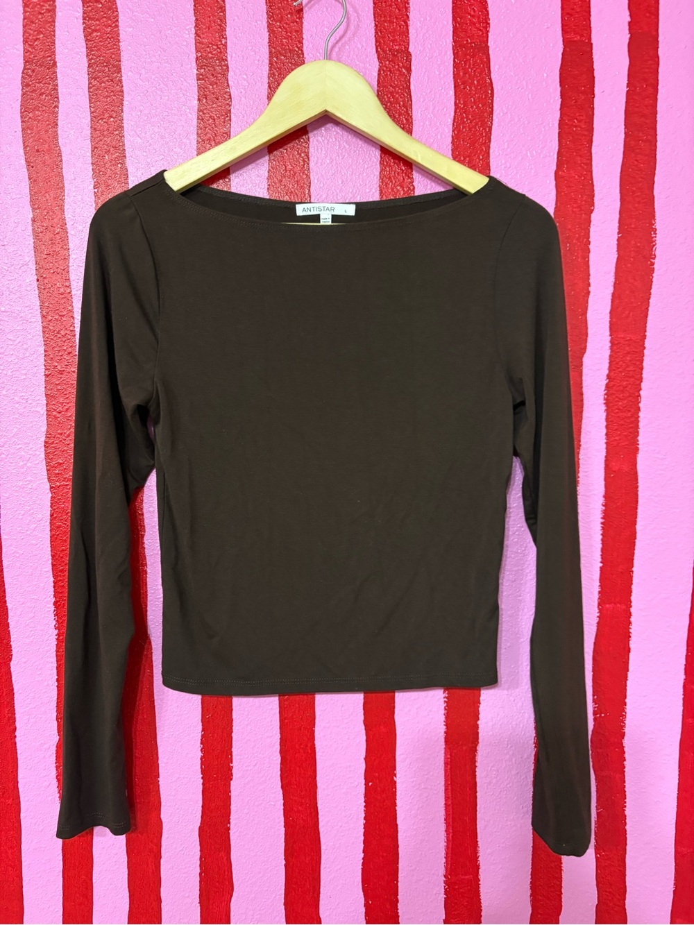 Antistar Brown Long Sleeve Boatneck Tee
